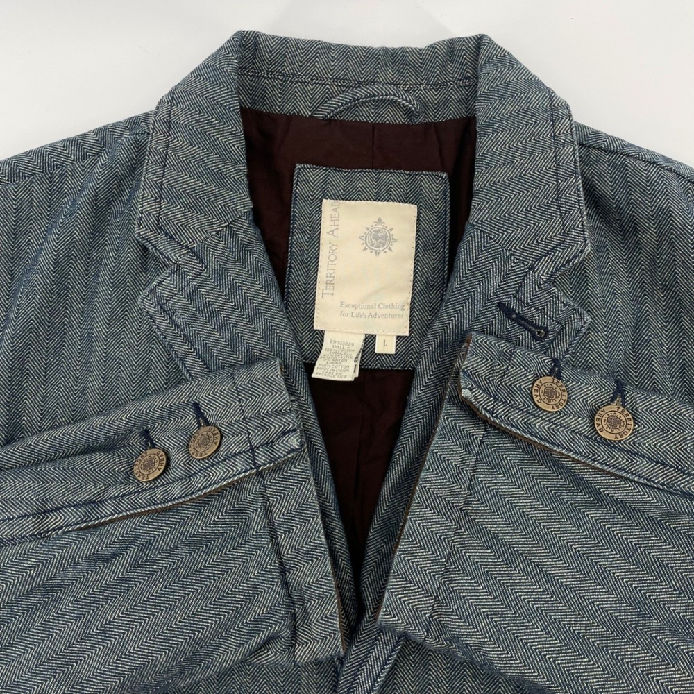 Territory Ahead Mens's Blue Herringbone Cotton Blazer Jacket Size Large 110305